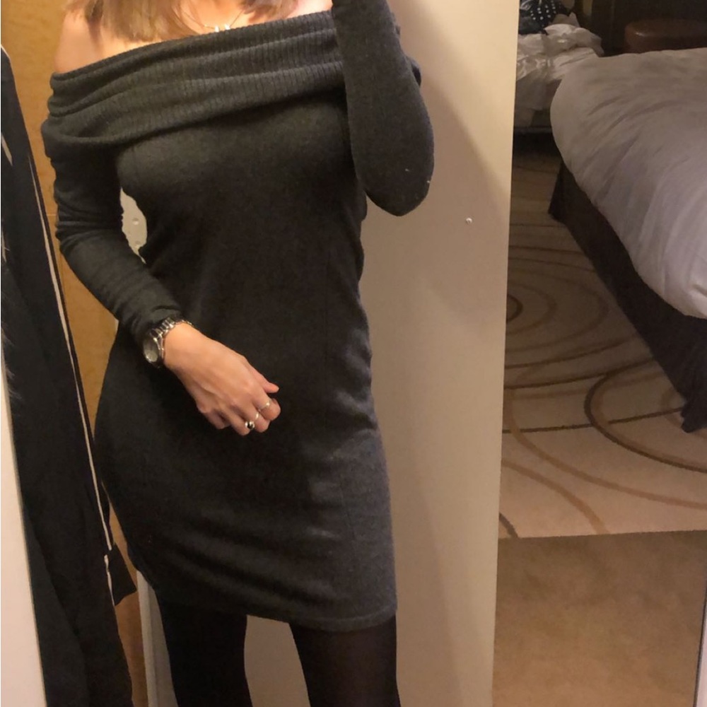 100% cashmere off the shoulder sweater dress